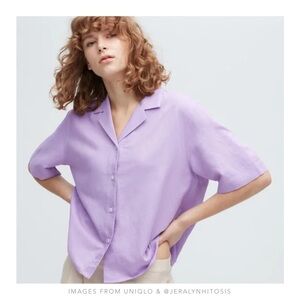 Uniqlo | Linen Blend Open Collar Short-Sleeve Shirt in Purple